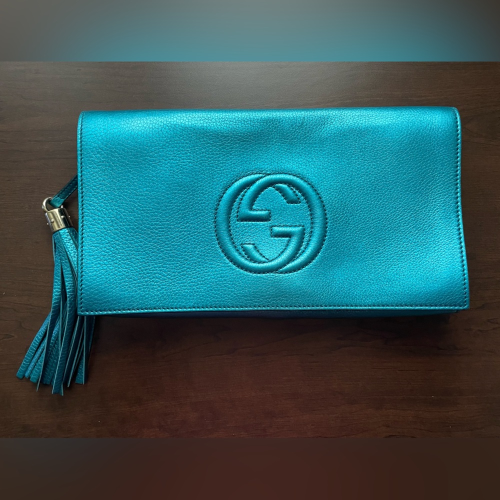 Gucci Teal Leather Clutch